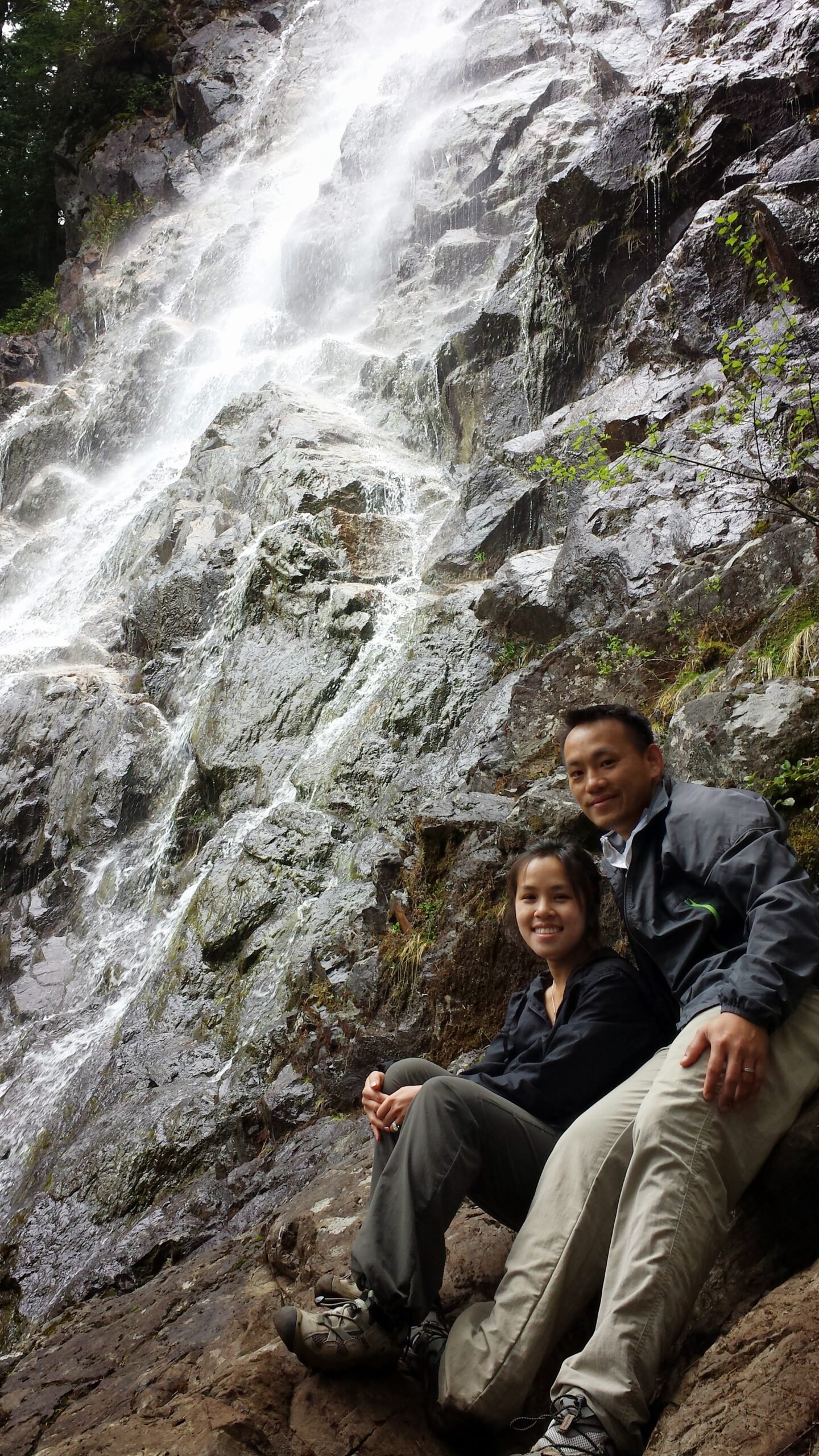 Tracy and Quyen at a Pacific Northwest waterfall, 2014