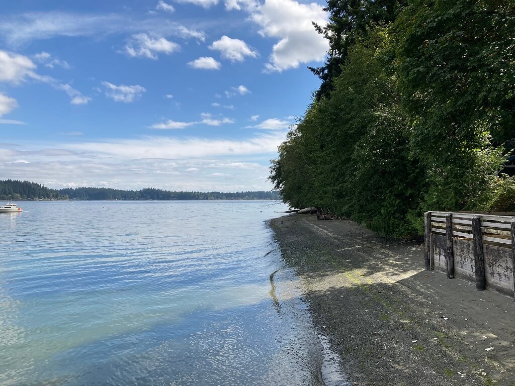 Rocky saltwater beach at Illahee State Park in Bremerton at high tide